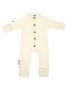 Jumpsuit, Merino Wool W. Buttons, Offwhite Långärmad Bodysuit Beige Sm...