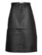 Slfronja Hw Long Leather Skirt B Knälång Kjol Black Selected Femme