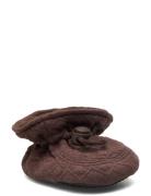 Quilted Textile Slippers Shoes Baby Booties Brown Melton