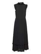 Midi Length Ruffle Dress Knälång Klänning Black IVY OAK