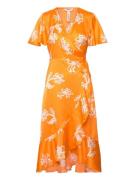 Objissy Papaya S/S Midi Wrap Dress 127 Knälång Klänning Orange Object