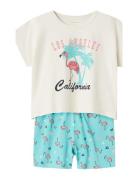 Nkfnightset Cap Pool Blue Flamingo Noos Pyjamas Set White Name It