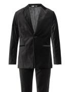 Slhslim-Hale Velvet Suit B Kostym Black Selected Homme