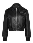 Vintage Leather-Effect Jacket Läderjacka Skinnjacka Black Mango