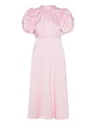 Satin Puff Midi Dress Knälång Klänning Pink ROTATE Birger Christensen