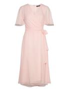 Belted Georgette Dress Knälång Klänning Pink Lauren Ralph Lauren