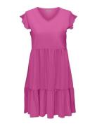 Carmay Cap Sleeves Frill Dress Jrs Kort Klänning Pink ONLY Carmakoma