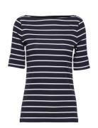 Striped Boatneck Top Tops T-shirts & Tops Short-sleeved Navy Lauren Ra...