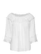 Crbea Lace Blouse Tops Blouses Long-sleeved White Cream
