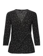 Print Stretch Jersey Top Tops Blouses Long-sleeved Black Lauren Ralph ...