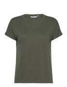Mschfenya Modal V Neck Tee Tops T-shirts & Tops Short-sleeved Green MS...
