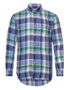 Custom Fit Plaid Linen Shirt Tops Shirts Casual Blue Polo Ralph Lauren