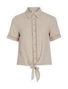 Vilinda S/S Knot Shirt/R Tops Shirts Short-sleeved Beige Vila