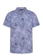 Open Collar Print Linen Shirt Tops Shirts Short-sleeved Blue Superdry