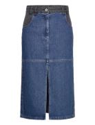 Stella Nova Black And Blue Denim Midi Skirt Blå