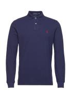Custom Slim Fit Indigo Mesh Polo Shirt Tops Polos Long-sleeved Blue Po...