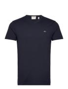 Slim Shield V-Neck T-Shirt Tops T-shirts Short-sleeved Navy GANT
