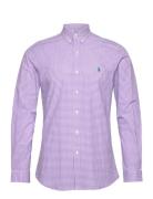 Slim Fit Gingham Stretch Poplin Shirt Tops Shirts Casual Purple Polo R...