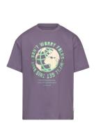 Over Printed T-Shirt Tops T-shirts Short-sleeved Purple Tom Tailor