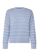 GANT Tonal Striped Cotton C-Neck Blå