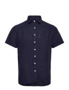 Linen Shirt Short Sleeve Tops Shirts Short-sleeved Navy Sebago
