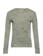 Top Merino Wool Aop Tops T-shirts Long-sleeved T-shirts Green Lindex