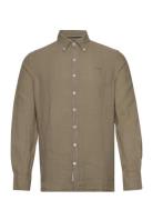 Linen Shirt Tops Shirts Casual Khaki Green Sebago