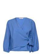 Mschaudia 3/4 Wrap Top Tops Blouses Long-sleeved Blue MSCH Copenhagen