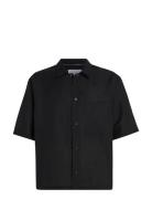Linen Ss Shirt Tops Shirts Short-sleeved Black Calvin Klein Jeans