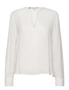 Viscose Crepe V-Neck Blouse Ls Tops Blouses Long-sleeved White Tommy H...