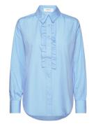 Rwsebony Shirt W/Ruffles Tops Shirts Long-sleeved Blue Rosemunde