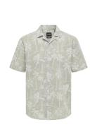 Onscaiden Ss Reg Hawaii Aop Linen Noos Tops Shirts Short-sleeved Beige...