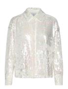 D6Bonbon Cropped Sequins Shirt Tops Shirts Long-sleeved White Dante6