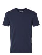 Slhnewpima Ss V-Neck Tee Noos Tops T-shirts Short-sleeved Navy Selecte...