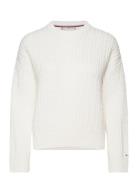 Cable All Over C-Nk Sweater Tops Knitwear Jumpers White Tommy Hilfiger