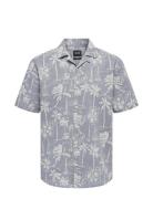 ONLY & SONS Onscaiden Ss Reg Hawaii Aop Linen Noos Blå