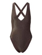 Swimsuit Ciara Lurex Baddräkt Badkläder Brown Lindex