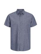 Jjesummer Linen Blend Shirt Ss Sn Tops Shirts Short-sleeved Blue Jack ...