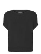 Rib-Knit Short-Sleeve Sweater Tops T-shirts & Tops Short-sleeved Black...