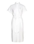 Belted Short-Sleeve Oxford Shirtdress Knälång Klänning White Polo Ralp...