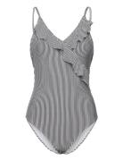 Striba Bly Frill Swimsuit Baddräkt Badkläder Navy Becksöndergaard