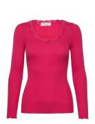 Silk T-Shirt W/ Lace Tops T-shirts & Tops Long-sleeved Pink Rosemunde