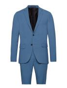 Lindbergh Plain Mens Suit - Normal Length Blå