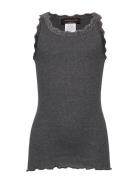 Silk Top W/ Lace Tops T-shirts Sleeveless Grey Rosemunde Kids