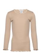 Beatha Silk T-Shirt W/ Lace Tops T-shirts Long-sleeved T-shirts Beige ...
