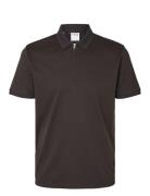 Slhfave Zip Ss Polo Noos Tops Polos Short-sleeved Brown Selected Homme