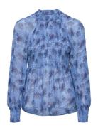 Davilaiw Blouse Tops Blouses Long-sleeved Blue InWear