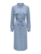 Onlcaro Ls Linen Bl L Shirt Dress Cc Pnt Knälång Klänning Blue ONLY