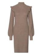 Object Objmalena L/S Ruffle Knit Dress Brun