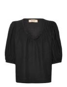 Mmtaissa Linen Blouse Tops Blouses Short-sleeved Black MOS MOSH